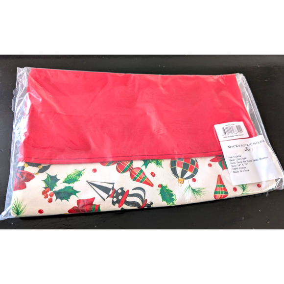 MacKenzie-Childs Deck the Halls Table Runner 72 x 14 Christmas Ornaments Red - Picture 2 of 5